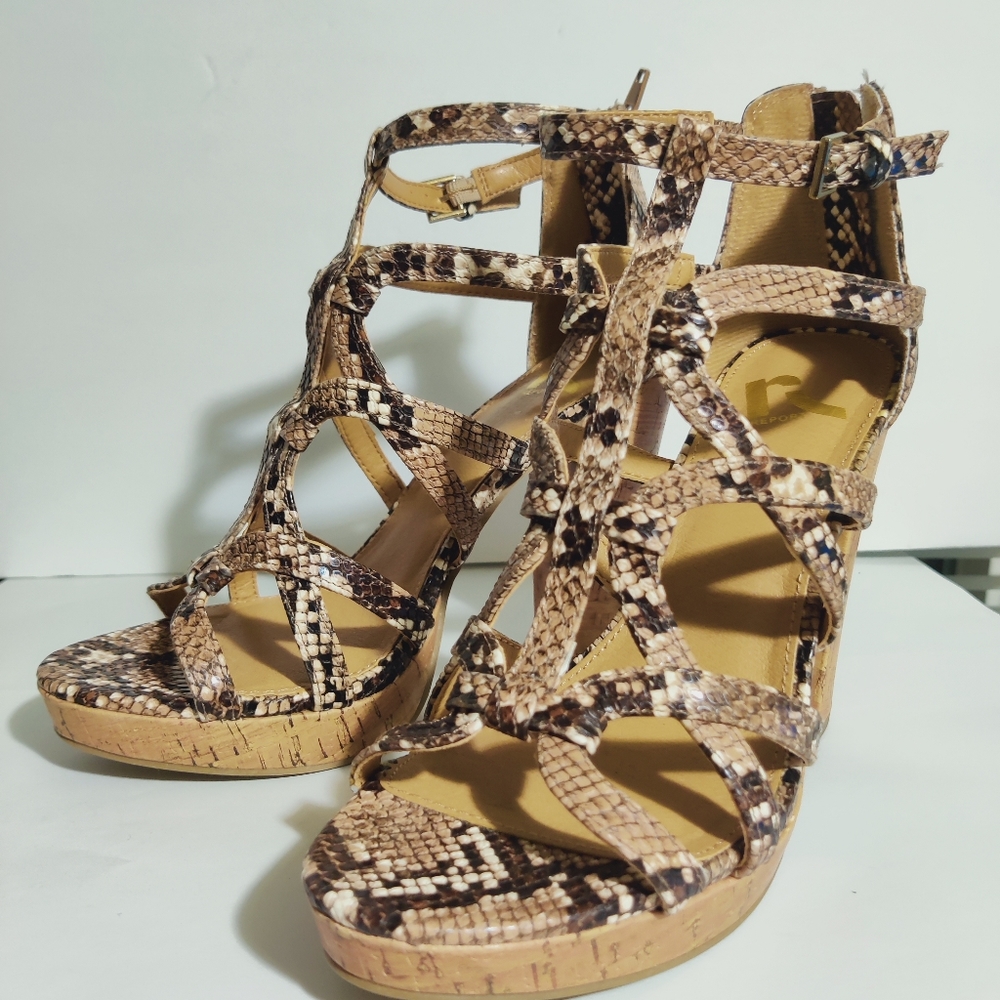 Report Snakeskin Cork Heeled Platforms size 7.5